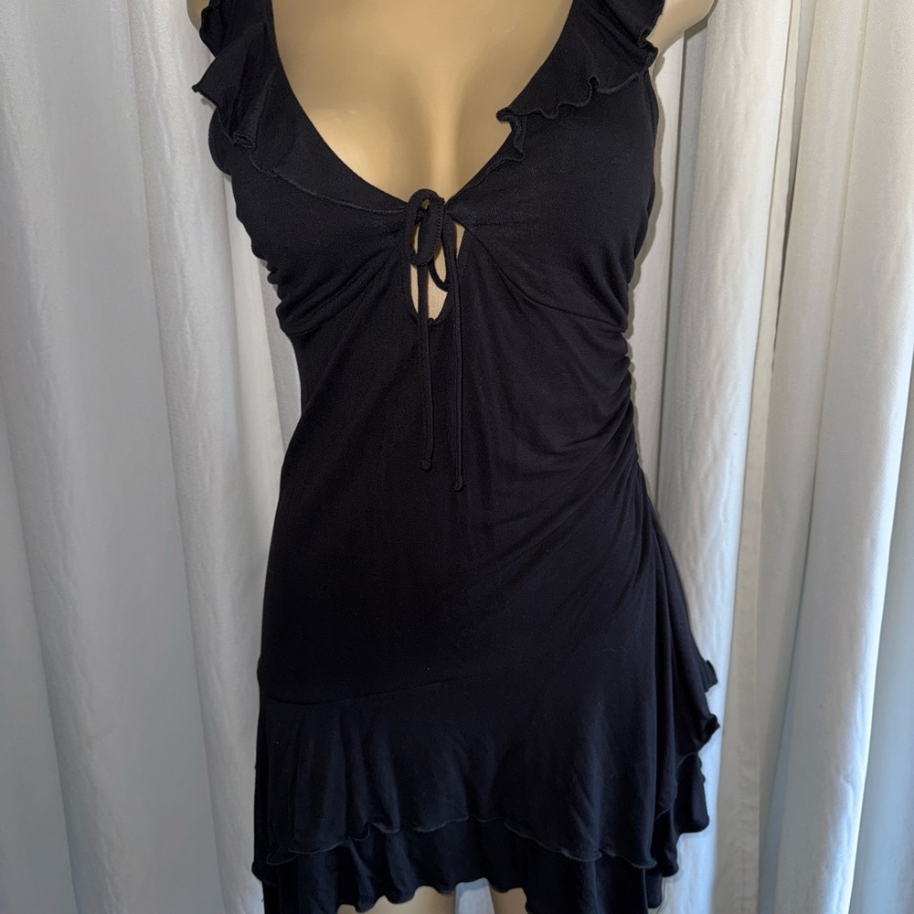 Black Ruffled Tie-Front Dress